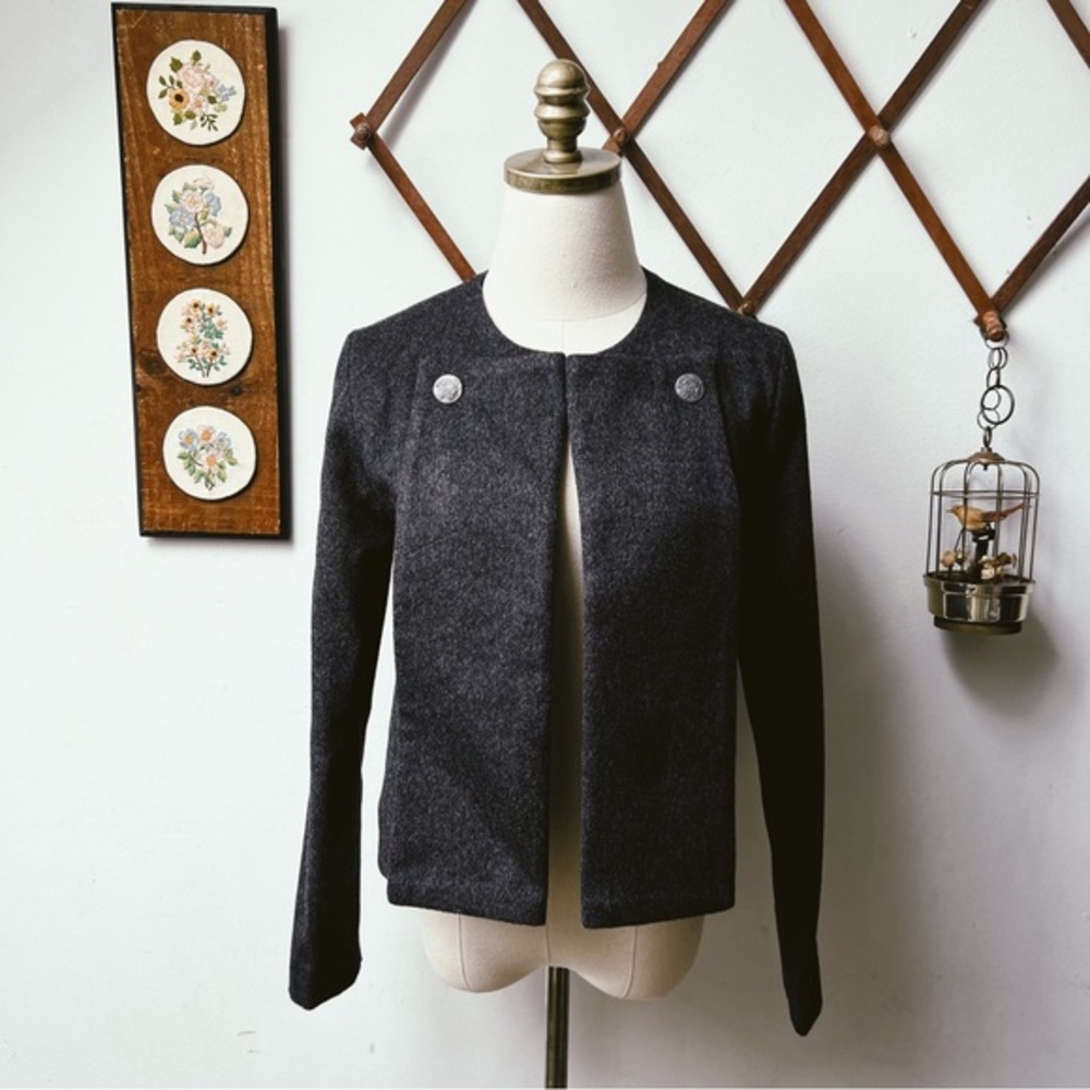 Vintage Wool & Alpaca Cropped Charcoal Grey Jacket